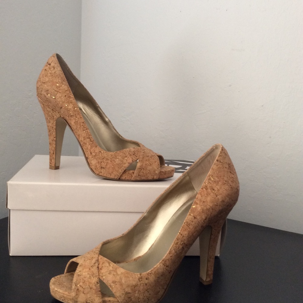 Gold cork heels